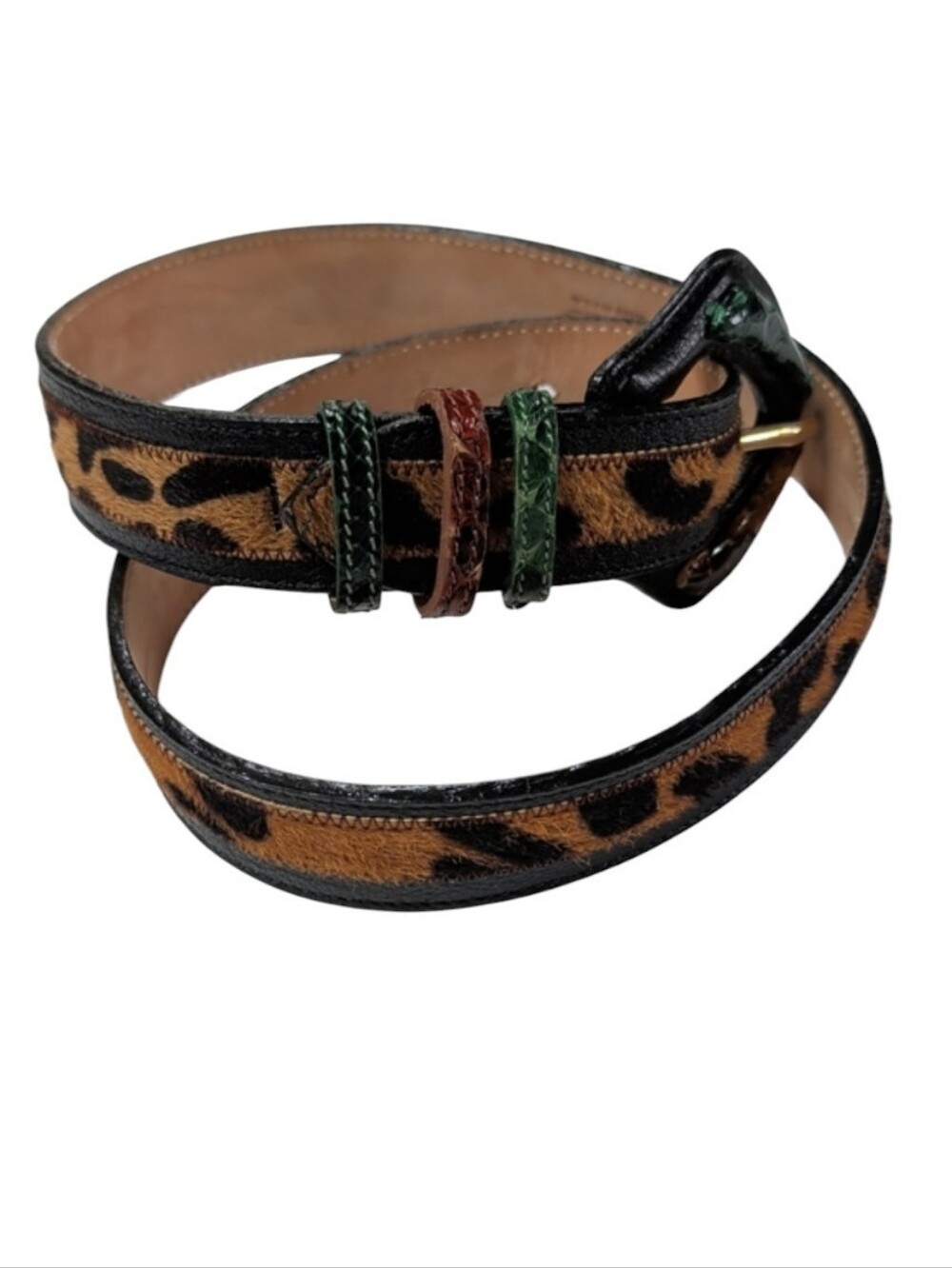 Carlos Falchi, Calf Hair Snake Print Leather Belt.